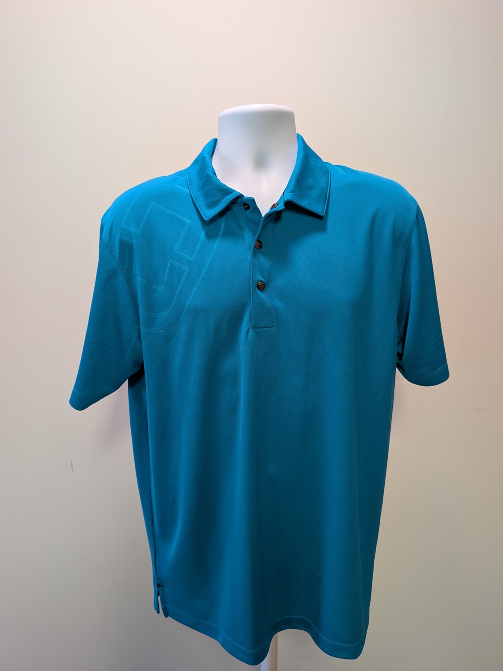 OGIO Performance Golf Polo Shirt Teal Blue Textured Shoulder Logo Size Large